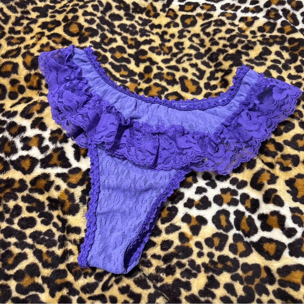Vtg Purple Tanga Style Lace Ruffle Thong